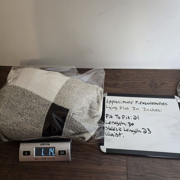 Keren Hart Cardigan Medium Colorblock Beige Black Neutral Sweater Long Open - Picture 9 of 9